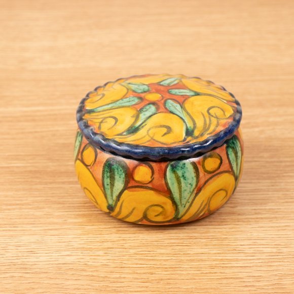 T. Ruth Talavera Mexican Art Pottery Lidded Ceramic Round Jewelry Trinket Box - Picture 1 of 6